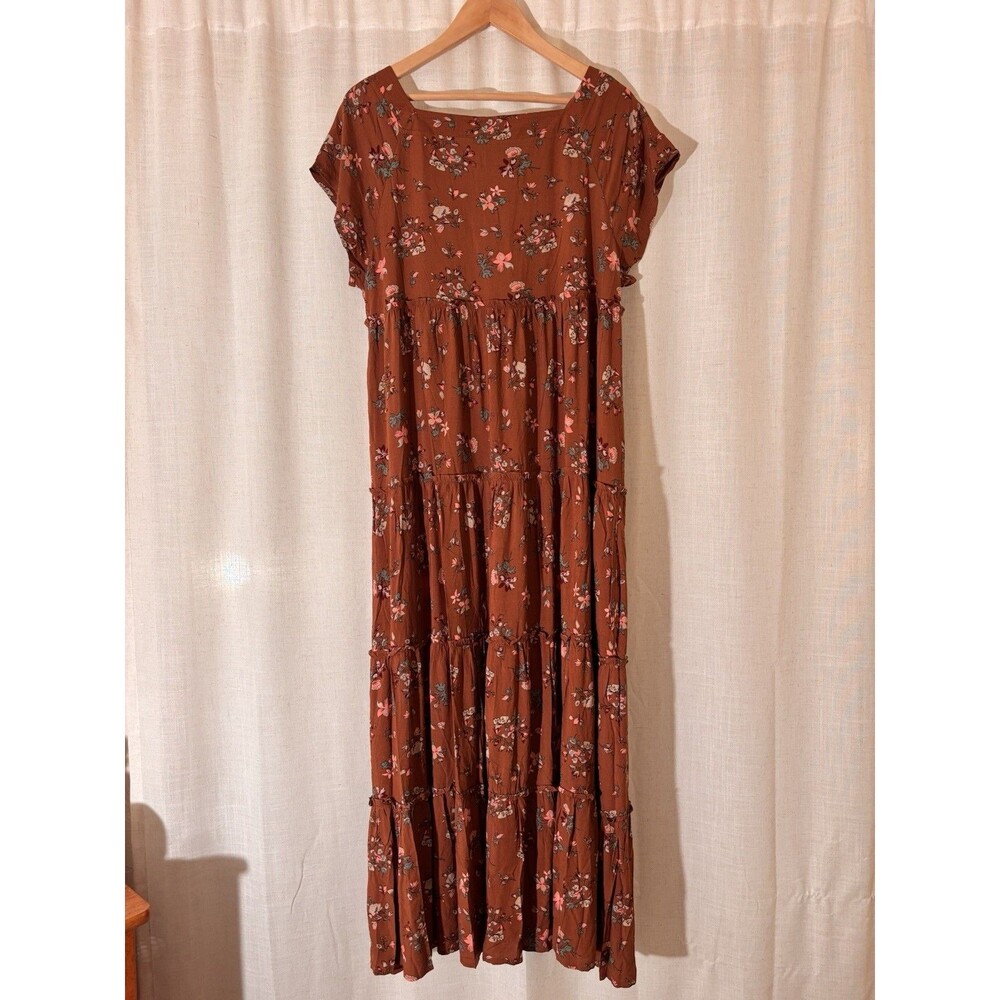 Natural Life Prairie Cottagecore￼Brown Floral Rayon Maxi Dress  Ren Faire, L - Picture 6 of 7